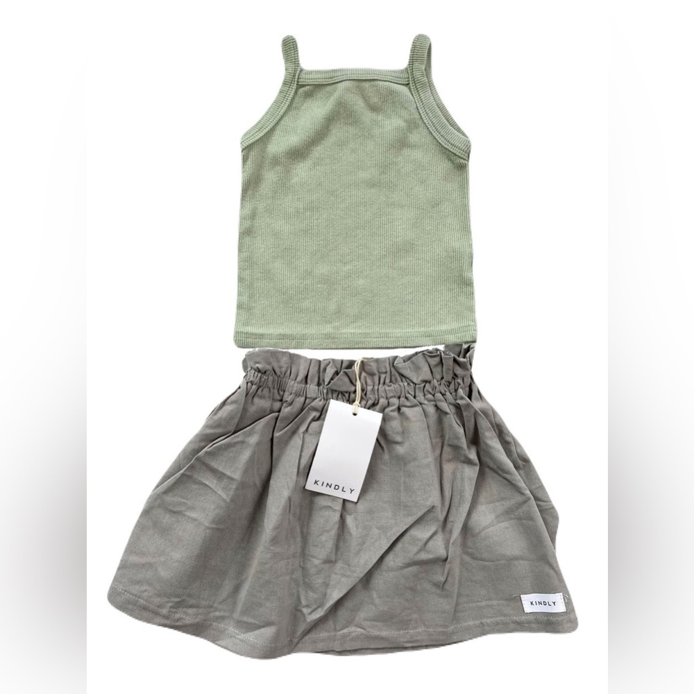 Kindly Kids Green Tank and Gray Skirt Matching Set